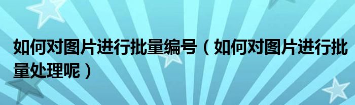 如何对图片进行批量编号（如何对图片进行批量处理呢）