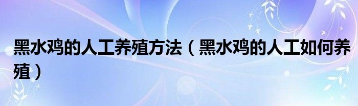 黑水鸡的人工养殖方法（黑水鸡的人工如何养殖）
