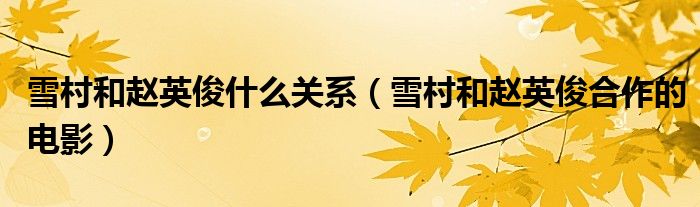 雪村和赵英俊什么关系（雪村和赵英俊合作的电影）
