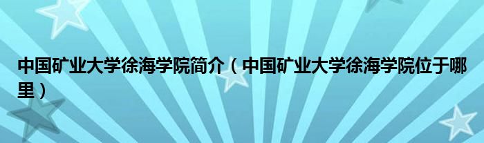 中国矿业大学徐海学院简介（中国矿业大学徐海学院位于哪里）