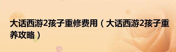 大话西游2孩子重修费用（大话西游2孩子重养攻略）