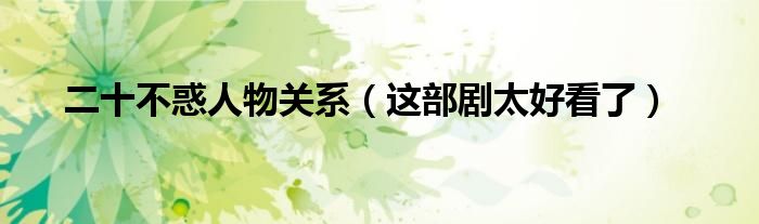 二十不惑人物关系（这部剧太好看了）