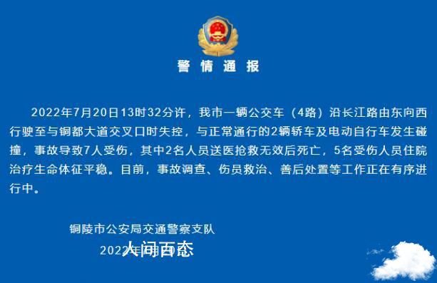安徽一公交失控发生碰撞 致2死5伤 安徽公交车事故