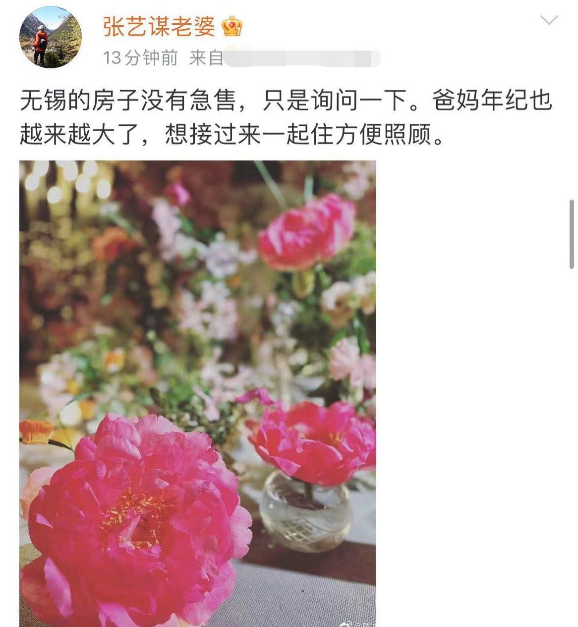 张艺谋爱妻回应急售无锡别墅！承认咨询中介，卖房原因和家庭有关