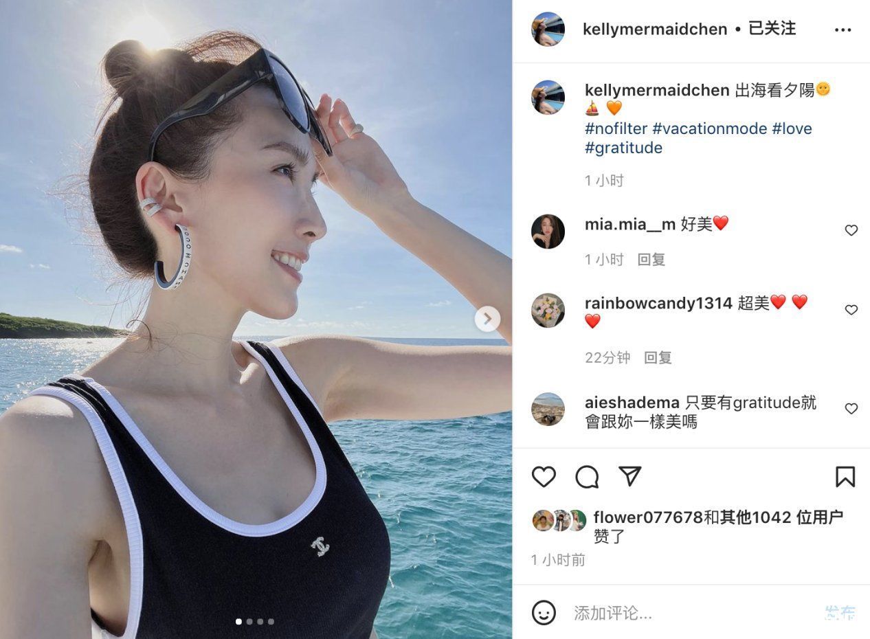 林志颖老婆陈若仪晒美照，开豪华游艇秀大长腿，精致锁骨十分抢镜