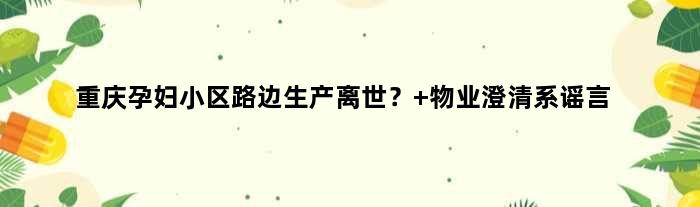 重庆孕妇小区路边生产离世？ 物业澄清系谣言
