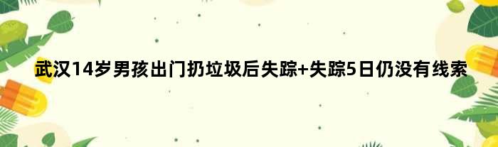 武汉14岁男孩出门扔垃圾后失踪 失踪5日仍没有线索