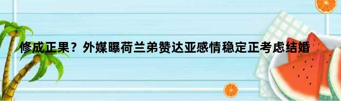 修成正果？外媒曝荷兰弟赞达亚感情稳定正考虑结婚