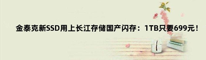 金泰克新SSD用上长江存储国产闪存：1TB只要699元！