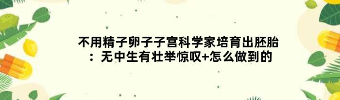 不用精子卵子子宫科学家培育出胚胎：“无中生有”壮举惊叹 怎么做到的？