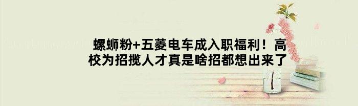 螺蛳粉+五菱电车成入职福利！高校为招揽人才真是啥招都想出来了