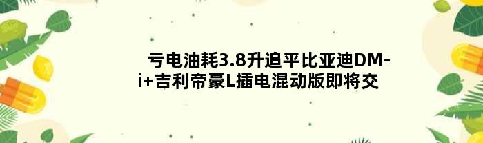 亏电油耗3.8升追平比亚迪DM-i 吉利帝豪L插电混动版即将交付