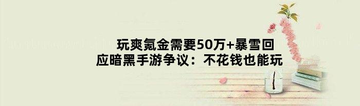 玩爽氪金需要50万 暴雪回应暗黑手游争议：不花钱也能玩