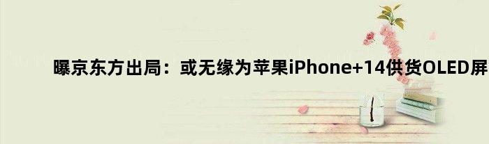 曝京东方出局：或无缘为苹果iPhone 14供货OLED屏
