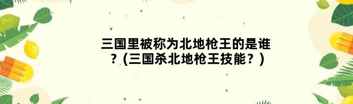 三国里被称为北地枪王的是谁？(三国杀北地枪王技能？)
