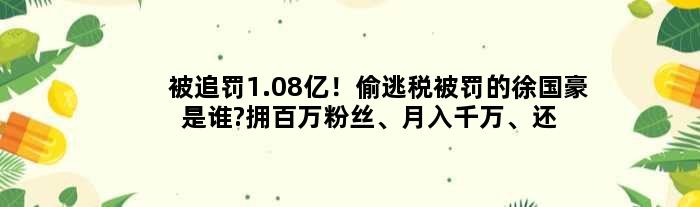 被追罚1.08亿！偷逃税被罚的徐国豪是谁?拥百万粉丝、月入千万、还出过歌