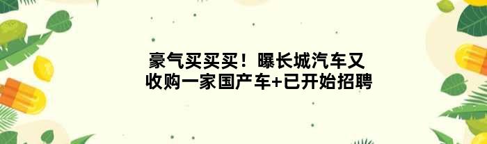 豪气买买买！曝长城汽车又收购一家国产车 已开始招聘
