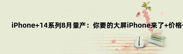 iPhone 14系列8月量产：你要的大屏iPhone来了 价格便宜
