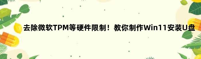 去除微软TPM等硬件限制！教你制作Win11安装U盘