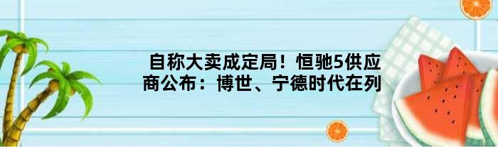 自称大卖成定局！恒驰5供应商公布：博世、宁德时代在列