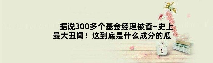 据说300多个基金经理被查 史上更大丑闻！这到底是什么成分的瓜？