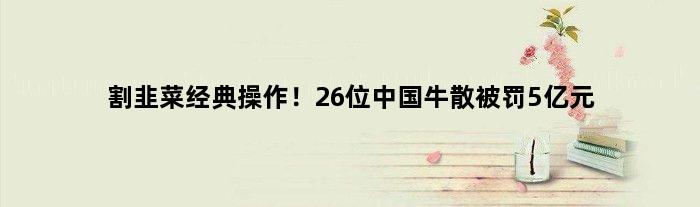 “割韭菜”经典操作！26位中国牛散被罚5亿元