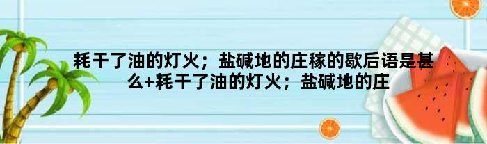 耗干了油的灯火；盐碱地的庄稼的歇后语是甚么 耗干了油的灯火；盐碱地的庄稼是甚么意思