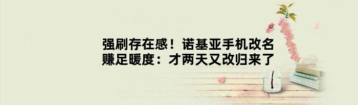强刷存在感！诺基亚手机改名赚足暖度：才两天又改归来了