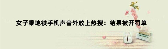 女子乘地铁手机声音外放上热搜：结果被开罚单