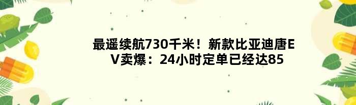 最遥续航730千米！新款比亚迪唐EV卖爆：24小时定单已经达8505台