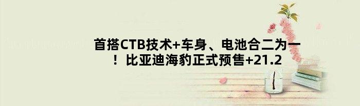 首搭CTB技术 车身、电池合二为一！比亚迪海豹正式预售 21.28万起