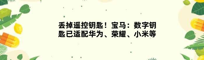 丢掉遥控钥匙！宝马：数字钥匙已适配华为、荣耀、小米等