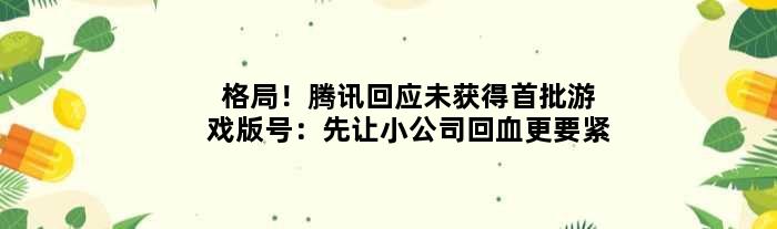 格局！腾讯回应未获得首批游戏版号：先让小公司回血更要紧