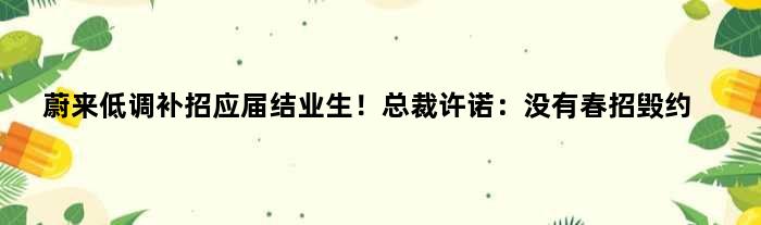 蔚来低调补招应届结业生！总裁许诺：没有春招毁约
