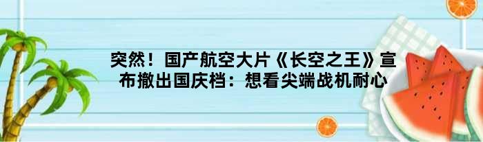 突然！国产航空大片《长空》宣布撤出国庆档：想看战机耐心等了