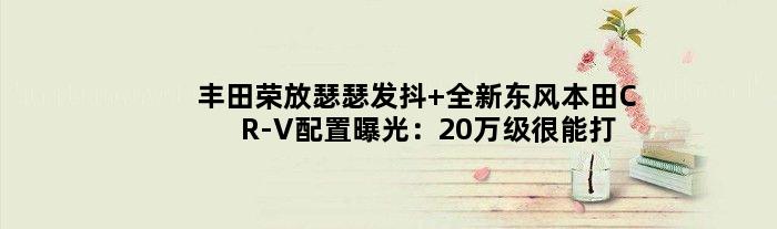 丰田荣放瑟瑟发抖 全新东风本田CR-V配置曝光：20万级很能打！