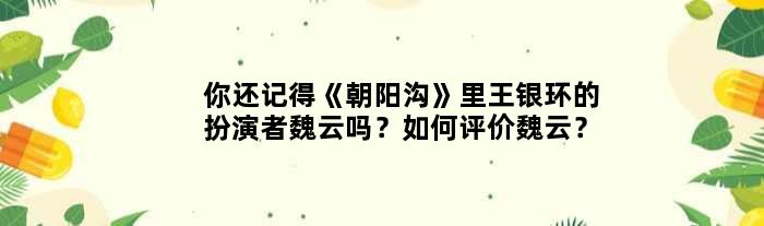 你还记得《朝阳沟》里王银环的扮演者魏云吗？如何评价魏云？