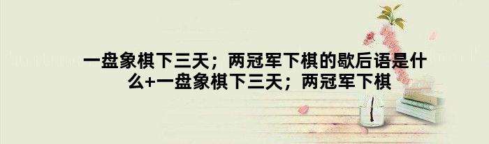 一盘象棋下三天；两下棋的歇后语是什么 一盘象棋下三天；两下棋是什么意思