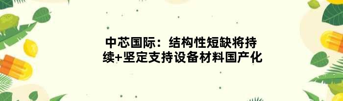 中芯国际：结构性短缺将持续 坚定支持设备材料国产化