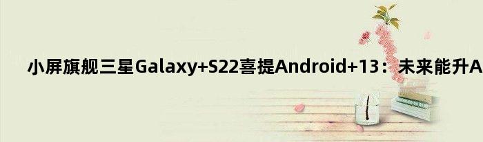 小屏旗舰三星Galaxy S22喜提Android 13：未来能升Android 16
