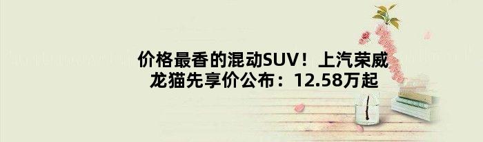 价格最香的混动SUV！上汽荣威龙猫先享价公布：12.58万起