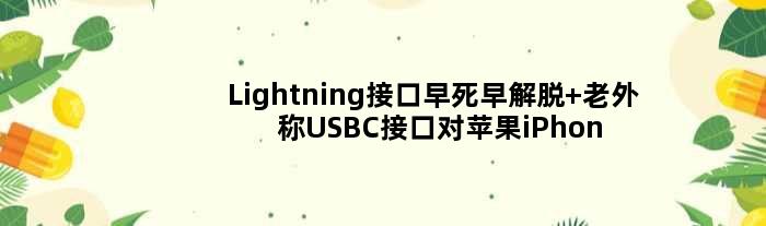 Lightning接口早死早解脱 老外称USBC接口对苹果iPhone更有利
