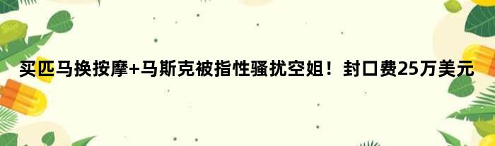 买匹马换按摩 马斯克被指性骚扰空姐！封口费25万美元