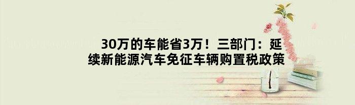 30万的车能省3万！三部门：延续新能源汽车免征车辆购置税政策