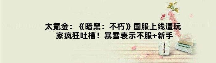 太氪金：《暗黑：不朽》国服上线遭玩家疯狂吐槽！暴雪表示不服 新手太多