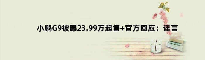 小鹏G9被曝23.99万起售 官方回应：谣言