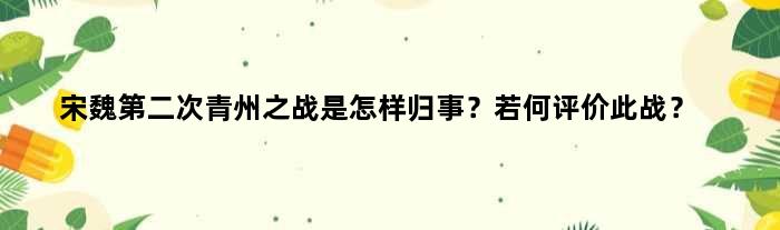 宋魏第二次青州之战是怎样归事？若何评价此战？