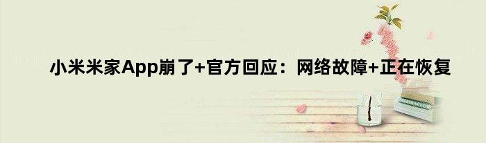 小米米家App崩了 官方回应：网络故障 正在恢复