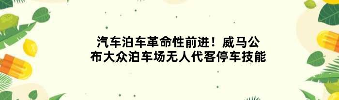 汽车泊车革命性前进！威马公布大众泊车场无人代客停车技能