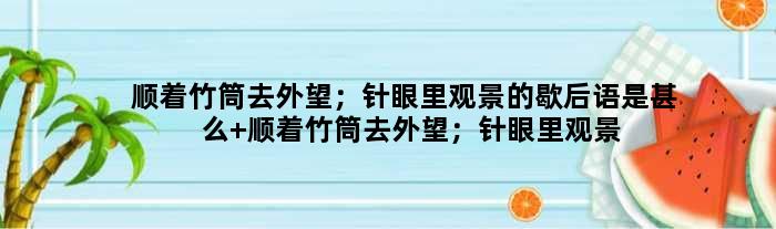 顺着竹筒去外望；针眼里观景的歇后语是甚么 顺着竹筒去外望；针眼里观景是甚么意思